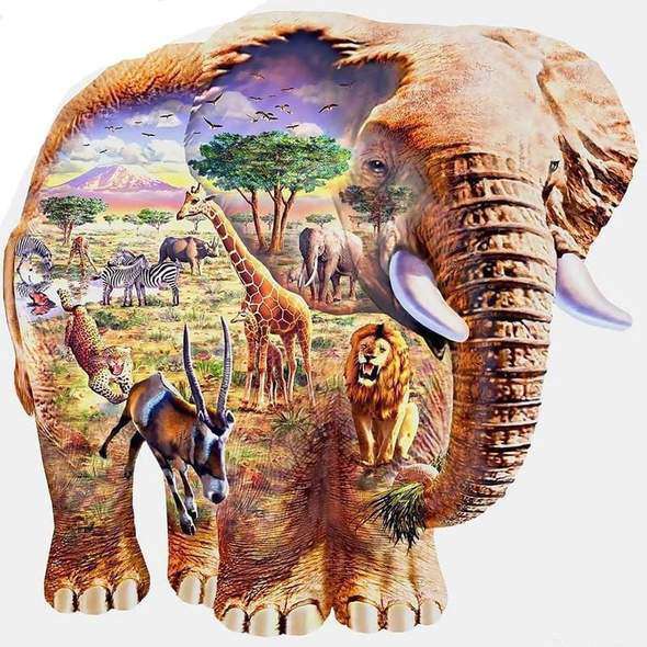 Diamond Painting Olifant Afrika Droom wereld met Ronde steentjes 100x100 - Beste Kwaliteit