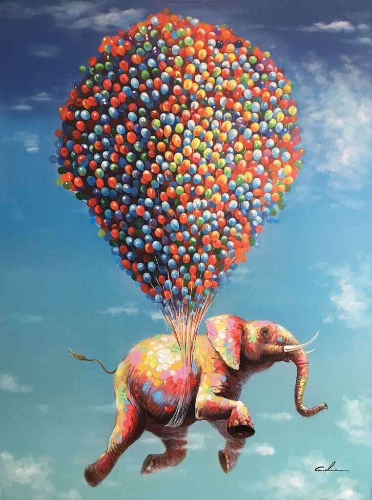 Diamond Painting Olifant aan ballonnen met Ronde steentjes 100x80cm - Beste Kwaliteit