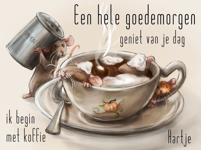 Muis met Koffie diamond painting ontwerp