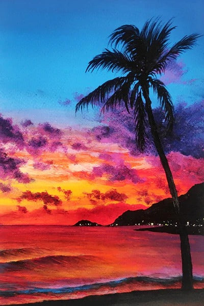 Diamond Painting Zonsondergang strand met Ronde steentjes 80x100cm - Beste Kwaliteit