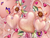 Thumbnail for Diamond Painting Roze hartjes met vlinders met Ronde steentjes 80x100cm - Beste Kwaliteit