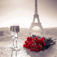 Thumbnail for Diamond Painting Champagne en rozen bij de eiffel toren met Ronde steentjes 100x100 - Beste Kwaliteit