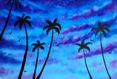 Diamond Painting Blauwe lucht achter de palmbomen met Ronde steentjes 100x70cm - Beste Kwaliteit