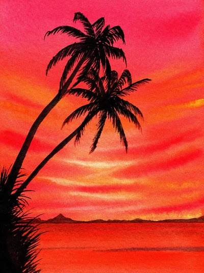 Diamond Painting Zonsondergang achter palmbomen met Ronde steentjes 80x100cm - Beste Kwaliteit