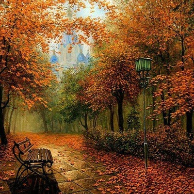 Diamond Painting Herfst in het park met Ronde steentjes 100x100 - Beste Kwaliteit