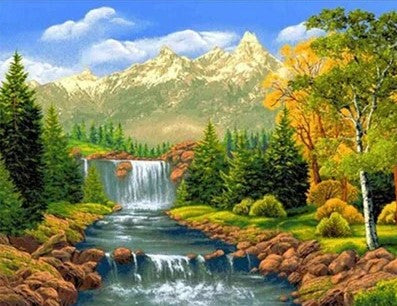 Diamond Painting kleine Waterval met Ronde steentjes 80x100cm - Beste Kwaliteit