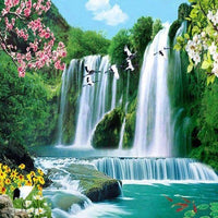 Thumbnail for Diamond Painting Waterval Landschap met Ronde steentjes 100x100 - Beste Kwaliteit