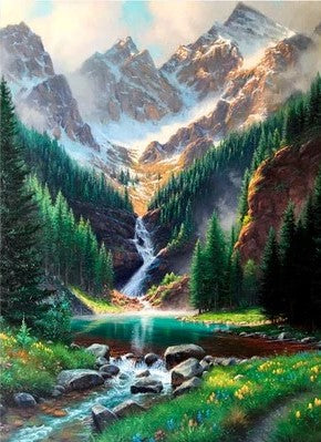 Diamond Painting Waterval in bos met Ronde steentjes 70x100cm - Beste Kwaliteit