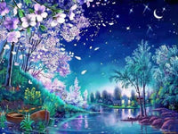 Thumbnail for Meer met bloesem en een bootje diamond painting ontwerp