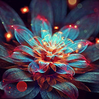 Thumbnail for Diamond Painting Rood blauwe lichtgevende bloem met Ronde steentjes 100x100 - Beste Kwaliteit