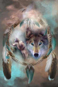 Thumbnail for Diamond Painting Wolf dromenvanger met Ronde steentjes 100x70cm - Beste Kwaliteit