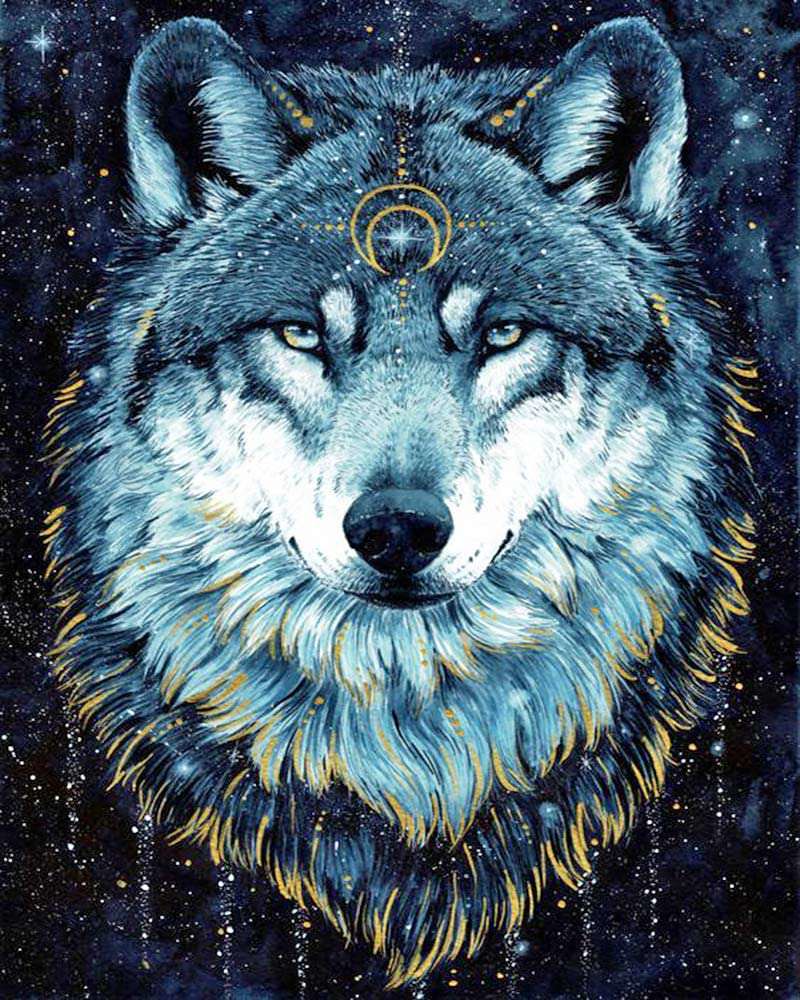 Diamond Painting Spirituele wolf met Ronde steentjes 100x80cm - Beste Kwaliteit