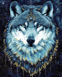 Thumbnail for Diamond Painting Spirituele wolf met Ronde steentjes 100x80cm - Beste Kwaliteit