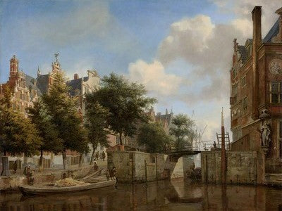 Diamond Painting Huizen aan de Herengracht van Jan van der Heyden met Ronde steentjes 80x100cm - Beste Kwaliteit