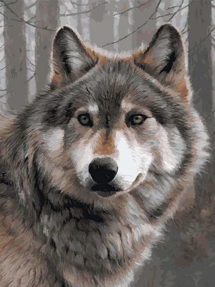 Diamond Painting De grijze wolf met Ronde steentjes 80x100cm - Beste Kwaliteit