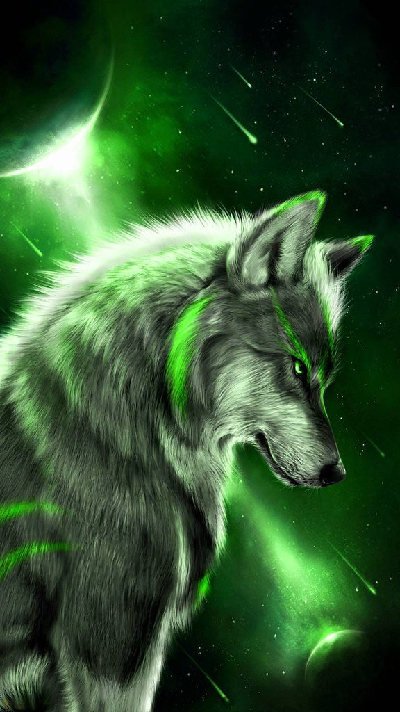 Diamond Painting Wolf in het groen met Ronde steentjes 100x55cm - Beste Kwaliteit