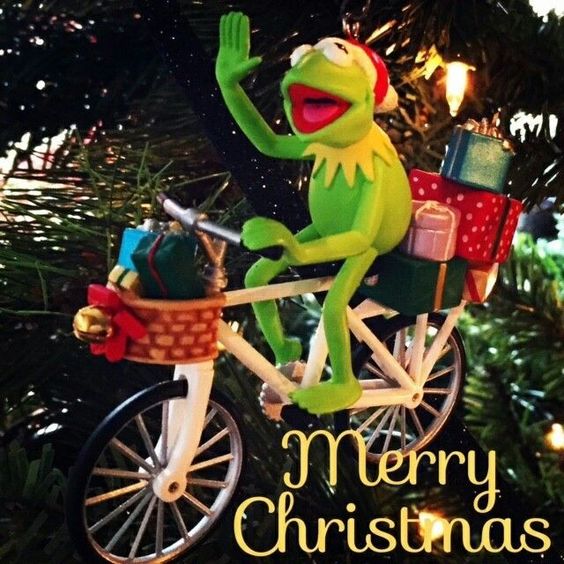 Diamond Painting Kermit op een fiets met cadeautjes met Ronde steentjes 100x100 - Beste Kwaliteit