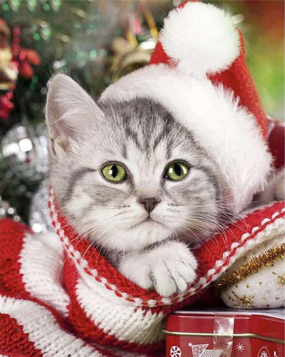 Kerstkat diamond painting ontwerp