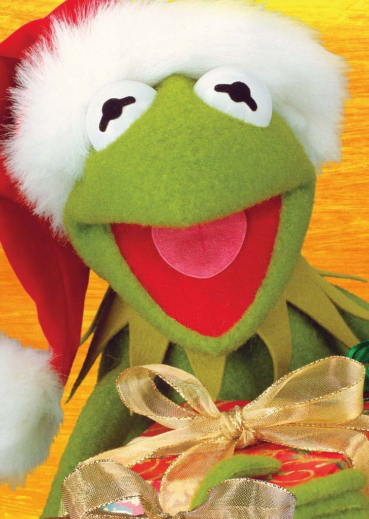 Diamond Painting Kermit met kerstcadeautje met Ronde steentjes 70x100cm - Beste Kwaliteit