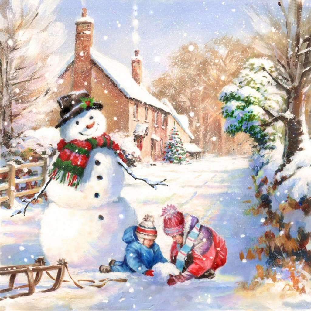 Spelen in de sneeuw diamond painting ontwerp