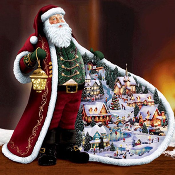 Kerstman en dorp diamond painting ontwerp