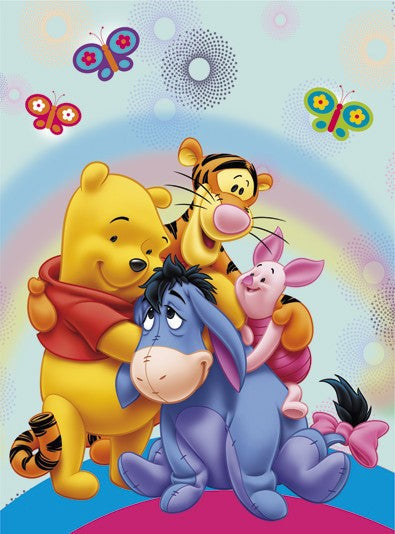 Diamond Painting Pooh beer vriendjes op de regenboog met Ronde steentjes 80x100cm - Beste Kwaliteit