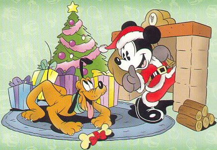 Diamond Painting Kerstman mickey en pluto met Ronde steentjes 100x70cm - Beste Kwaliteit