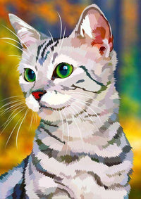 Thumbnail for Diamond Painting Grijze Kat Met Groene Ogen met Ronde steentjes 70x100cm - Beste Kwaliteit