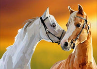 Thumbnail for Diamond Painting Paarden Vriendjes met Ronde steentjes 80x100cm - Beste Kwaliteit