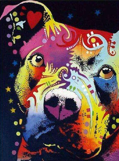 Diamond Painting Portret hond met kleuren met Ronde steentjes 70x100cm - Beste Kwaliteit
