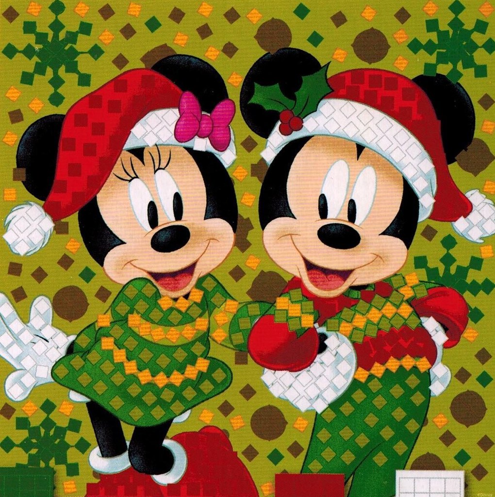 Diamond Painting Mickey en Minnie Kerst met Ronde steentjes 100x100 - Beste Kwaliteit