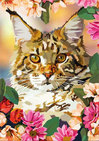 Thumbnail for Diamond Painting Kat Met Bloemen met Ronde steentjes 70x100cm - Beste Kwaliteit