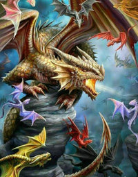 Thumbnail for Grote draak met kleine draakjes diamond painting ontwerp