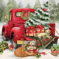 Diamond Painting Rode truck met kerstboom en kerstcadeautjes met Ronde steentjes 100x100 - Beste Kwaliteit