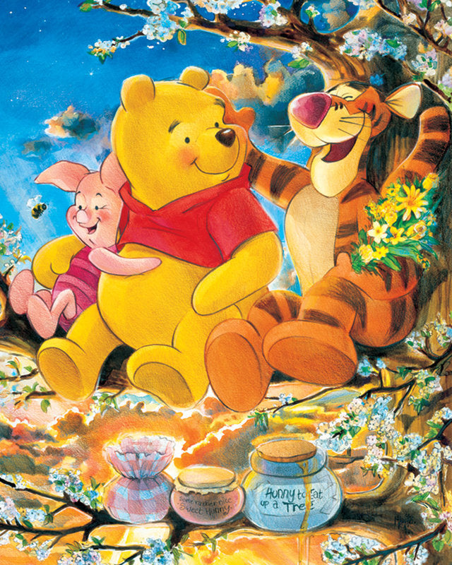 Diamond Painting Winnie the Pooh Tijgertje en Knorretje in een boom met Ronde steentjes 100x80cm - Beste Kwaliteit