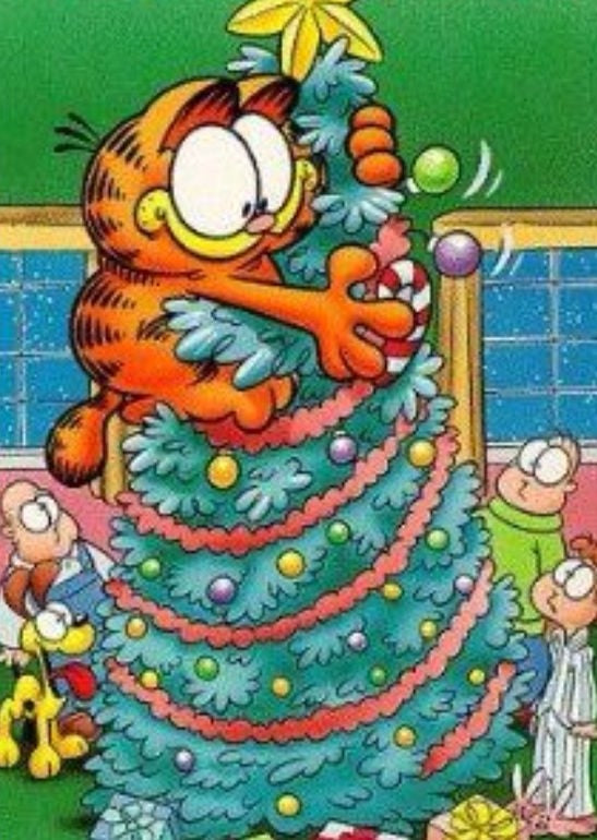 Diamond Painting Garfield in een kerstboom met Ronde steentjes 70x100cm - Beste Kwaliteit