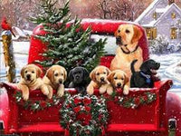 Thumbnail for Diamond Painting Labrador hondjes op een truck met kerstboom met Ronde steentjes 80x100cm - Beste Kwaliteit