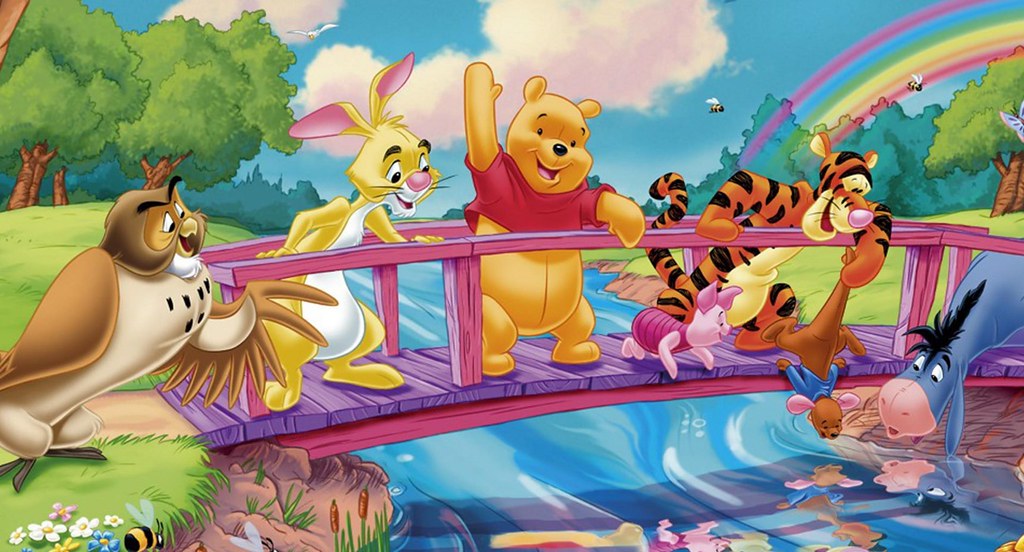 Diamond Painting Winnie the Pooh en vriendjes op de brug met Ronde steentjes 100x55cm - Beste Kwaliteit