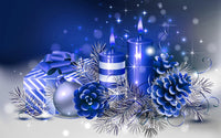 Thumbnail for Diamond Painting Blauwe kaars en kerstdecoratie met Ronde steentjes 100x70cm - Beste Kwaliteit