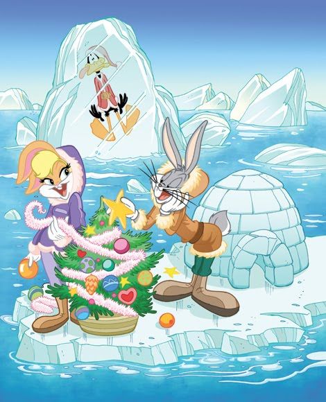 Diamond Painting Bugs bunny met kerstboom op ijsschots met Ronde steentjes 100x80cm - Beste Kwaliteit