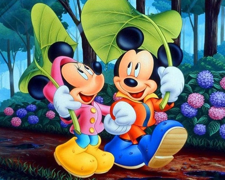 Diamond Painting mickey en minnie Mousee paraplu met Ronde steentjes 100x80cm - Beste Kwaliteit