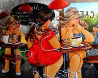 Thumbnail for Diamond Painting Dikke Dames aan tafel met Ronde steentjes 100x80cm - Beste Kwaliteit