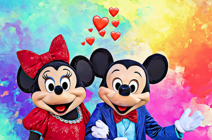 Diamond Painting Mickey en minnie liefde met Ronde steentjes 100x70cm - Beste Kwaliteit