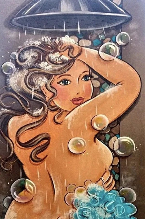 Diamond Painting Dikke Dame Onder De douche met Ronde steentjes 100x70cm - Beste Kwaliteit