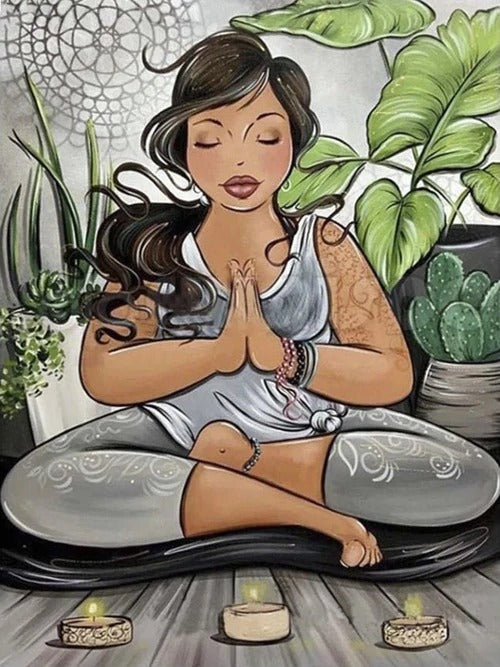 Diamond Painting Dikke Dame Yoga met Ronde steentjes 80x100cm - Beste Kwaliteit