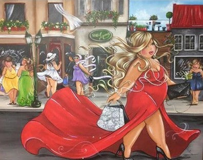 Diamond Painting Dikke Dames in het rood met Ronde steentjes 80x100cm - Beste Kwaliteit