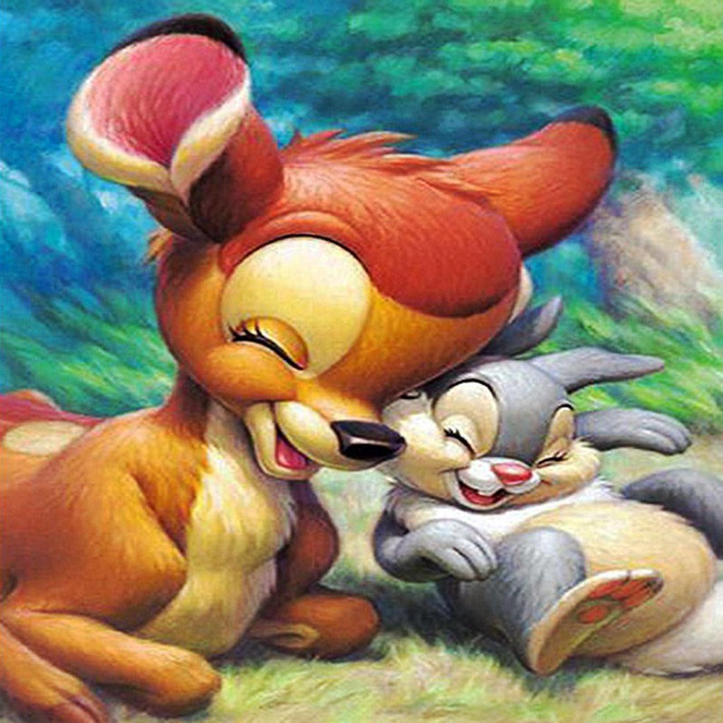 Diamond Painting Bambi met stamper lachen met Ronde steentjes 100x100 - Beste Kwaliteit