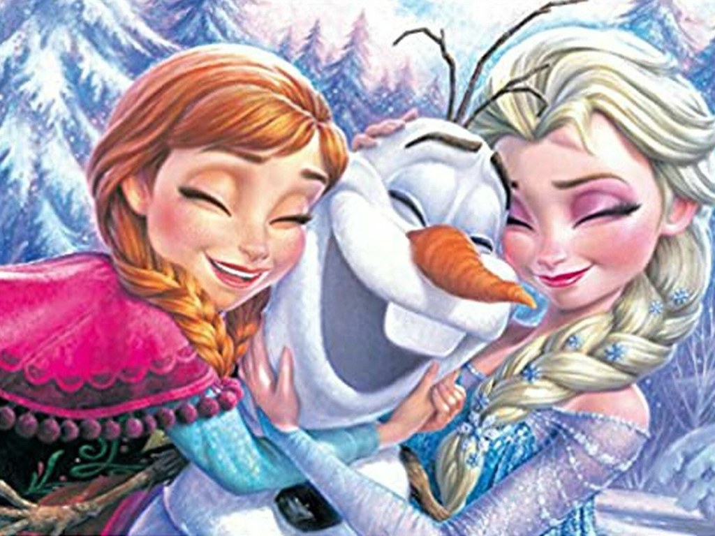 Diamond Painting Frozen Elsa, Anna en Olaf lachen met Ronde steentjes 80x100cm - Beste Kwaliteit