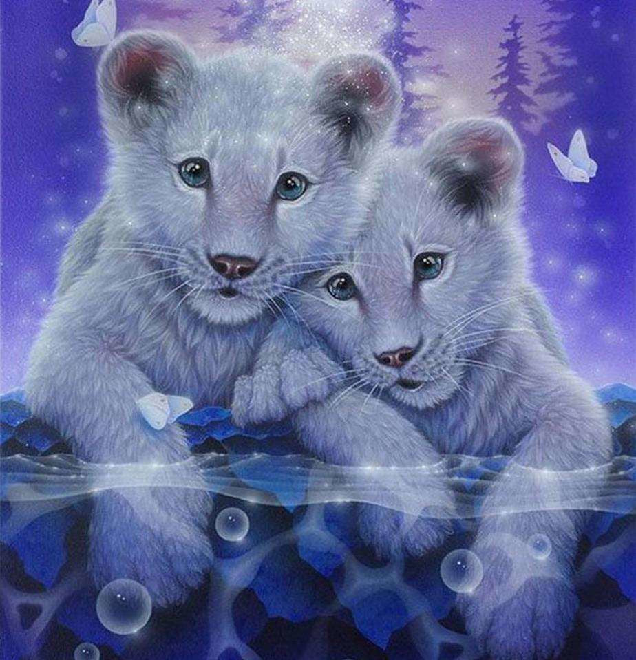 Diamond Painting Leeuwen vriendjes met Ronde steentjes 100x100 - Beste Kwaliteit