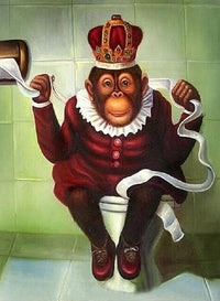 Thumbnail for Diamond Painting Koning Aap op toilet met Ronde steentjes 100x80cm - Beste Kwaliteit